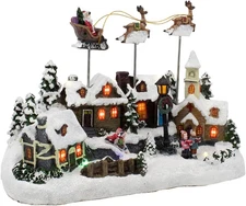 Kurt Adler Battery Operated Musical LED Village with Santa and Deer, 11-Inch