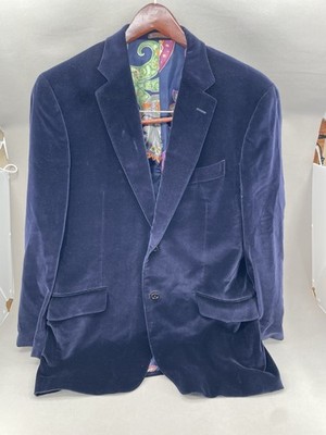 ETRO MILANO Mens Navy Velvet Blazer Jacket US 42R EU 52 Luxury Business Casual
