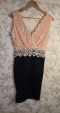 AX Paris. Lace Bodycon Dress, Black & Nude, Contrast Crochet Detail, Size 10