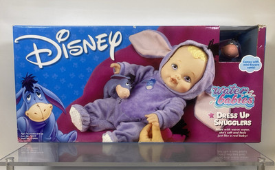 VTG Eeyore Water Babies Dress Up Snugglers Doll Playmates 2001 Disney w/ Rattle