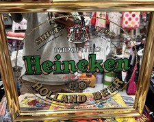Vintage Heineken Holland Beer Mirror Sign Bar Man Cave Amsterdam Holland 16”x14”