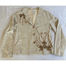 Coldwater Creek Blazer S Beige Embroidered Beaded Boho Vintage Jacket