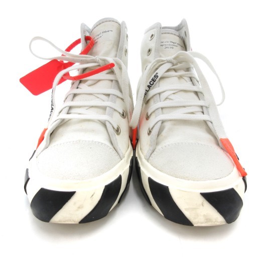 Off White VULCANIZED MID TOP Sneakers White Canvas Men's Size 42 Used thumbnail 3
