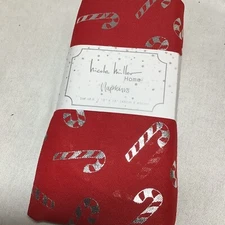 NICOLE MILLER HOME NAPKINS (8 )RED SILVER CANDY CANES 100% POLYESTER 18 X 18 NIP