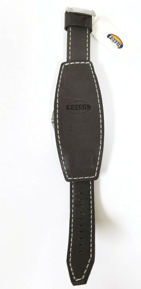 NEW FOSSIL SILVER TONE,GRAY CUFF LEATHER REMOVABLE BAND,STITCHES