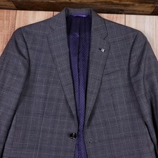 Ted Baker London Endurance Blazer Mens 36R Blue Gray Plaid Wool Jacket