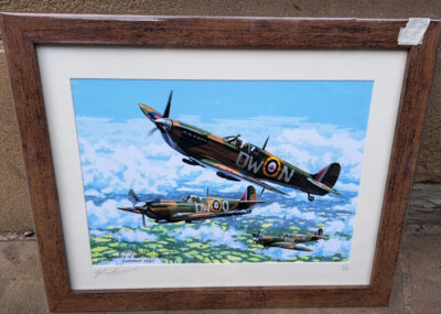 Limitierte Ausgabe A3 gerahmter Druck Spitfire Supermarine V Flugzeug Chester Squadron Flugzeuge