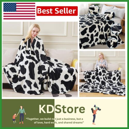 Charming Cow Print Travel Blanket - Super Soft 50"x60" Lightweight Cozy Throw