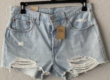 LEVI'S 501 WOMENS/JUNIORS DISTRESSED RAW HEM DENIM SHORTS SIZE 32 NWT