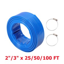 2"/3" x 25/50/100 FT Pool Backwash Hose Blue PVC Lay Flat Water Discharge Hose