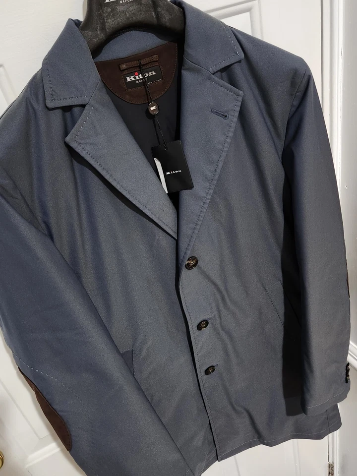 NWT$6k KITON OVERCOAT-36US/46-S-Navy PARKA Jacket-Medium Weight w LEATHER+HANGER - Image 4 of 4