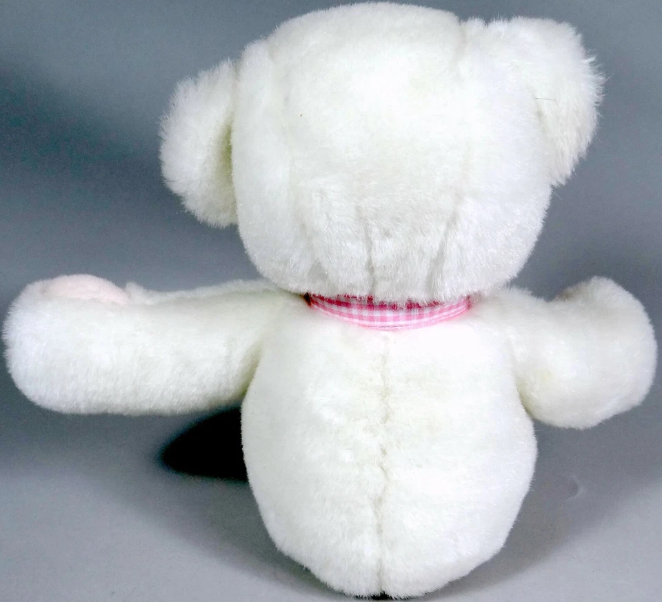 婴儿高达毛绒泰迪熊白色粉红色格子领结复古 1992 年无损坏 — 第 3/4 张图片