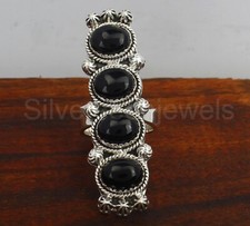 Black Onyx Ring, 925 Sterling Silver Ring Hammered Design band ring Women's Ring