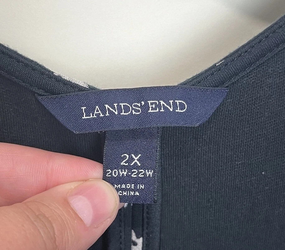 Vestido Lands’ End Negro Tostado Estampado Imitación Envolvente Manga Hasta la Rodilla 2X con Bolsillos Foto 2 de 4