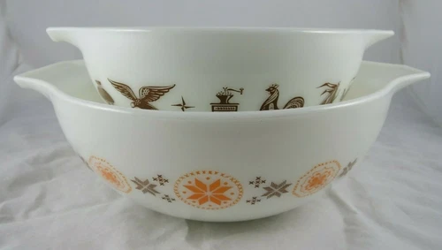 Pyrex Town Country 4 Qt Early American 2 Qt Cinderella Mixing Bowls Orange Brown