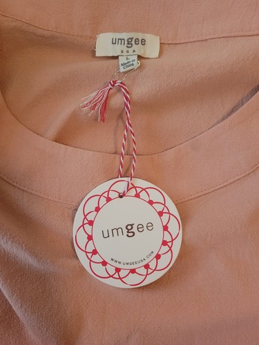 Umgee Linen Blend Round Neck 3/4 Puff Sleeve Size L Ruffle Blush Pink - Picture 4 of 4