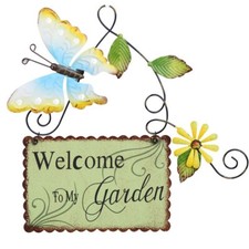 1pc Metal Welcome Sign with Butterfly Outdoor Hanging Decor Garden Yard