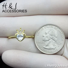 WOMEN 925 STERLING SILVER ICY CZ GOLD PLATED HEART CROWN ETERNITY RING*AGR207
