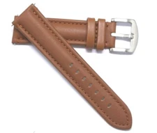20mm 22mm 24mm Brown Leather Replacement Men Watch Band Strap Silver Tone Buckle