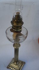 Ancienne Lampe a pétrole Laiton Doré Forme Colonne Style Empire Corinthienne Fr