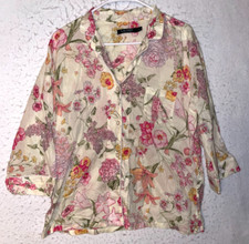 Ralph Lauren LRL 100 Cotton Pajama Top Floral Button Front 3/4 Sleeve Womens XL