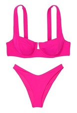 Victoria's Secret BIKINI Full Coverage Swim Set BRAZILIAN Bottom Hot Pink 32D/M