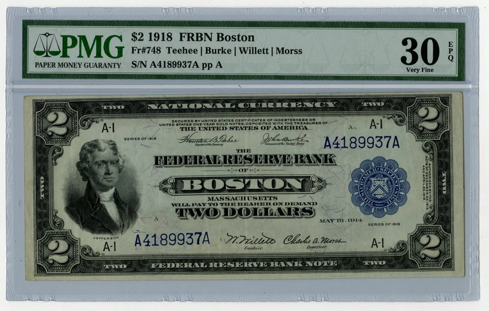 1918 $2 Boston Battleship PMG 30 EPQ Teehee Burke Willett Morss FR 748 - Image 3 of 4