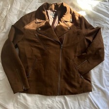 Women's Uniqlo vegan leather/faux suede chocolate brown biker jacket, size L