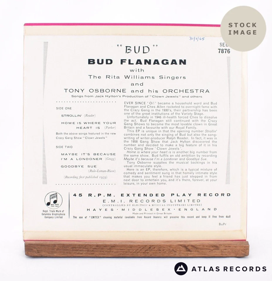 Bud Flanagan - Bud - 7" EP Vinyl Record - VG+ Foto 3 de 4