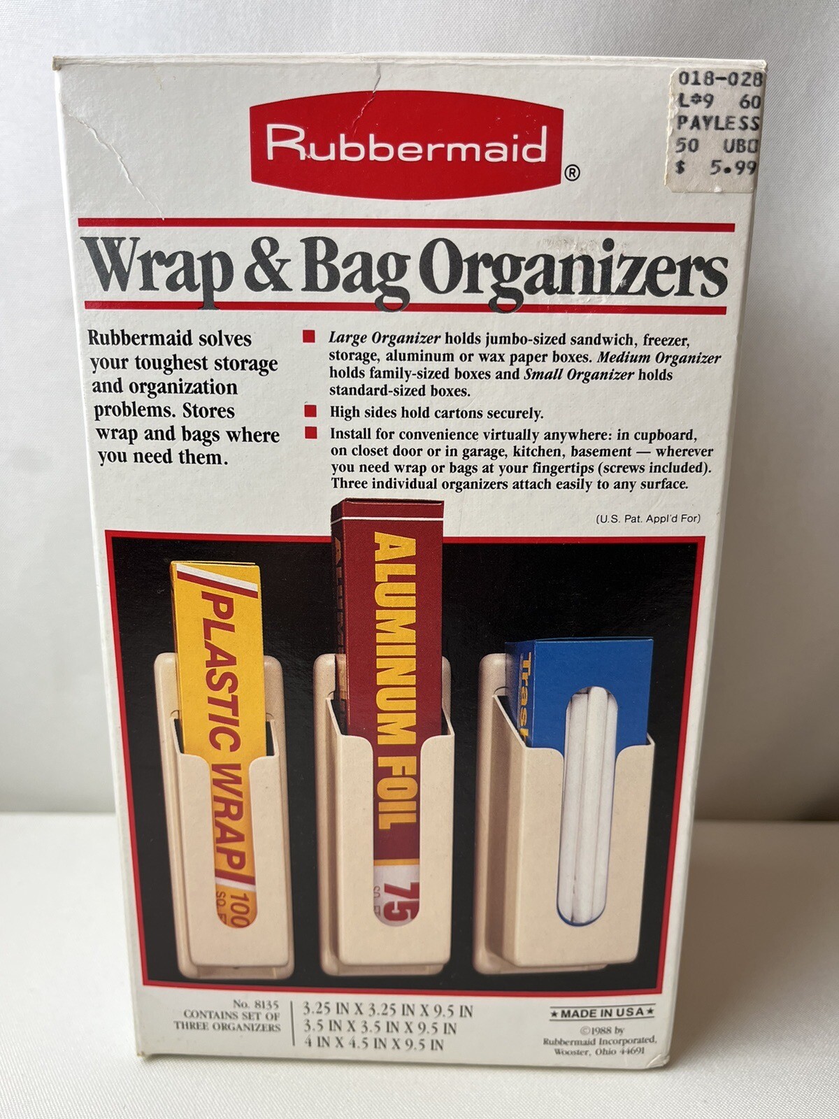 Vintage Rubbermaid Almond Organizer for Plastic Wrap Foil Trash Bags