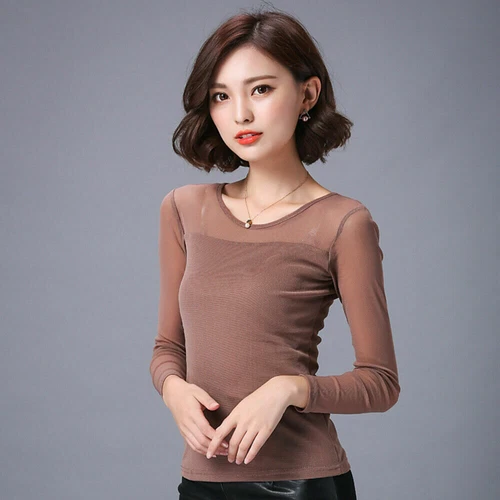 Womens Mesh Sheer Full Sleeve T-shirt See Through Top Shirt Blouse Stretch SPW - Bild 10 von 27