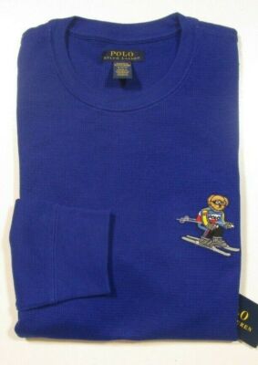 Polo Ralph Lauren Men's Blue Ski Bear Waffle Knit Thermal Long