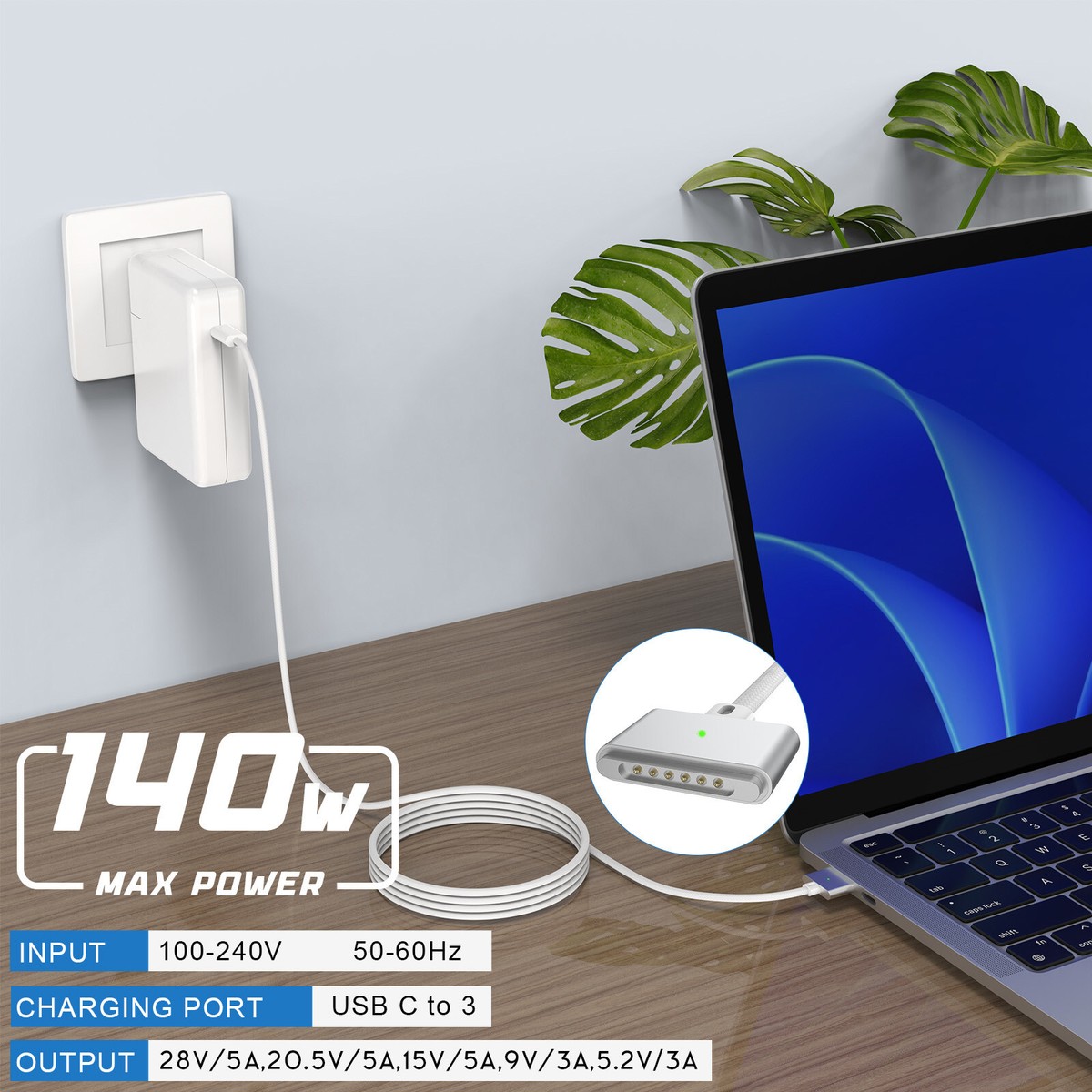140W USB-C Power Adapter for MacBook Pro(16‑inch 2023)With MagSafe