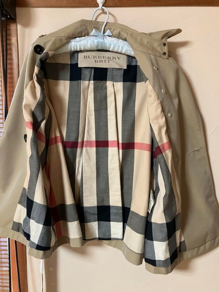 BURBERRY BRIT Short Trench Coat Mega Check Beige Women's Size USA2 eBay
