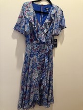 Chaps Womens Lined Faux Wrap Dress Cerulean Size 8 NWT