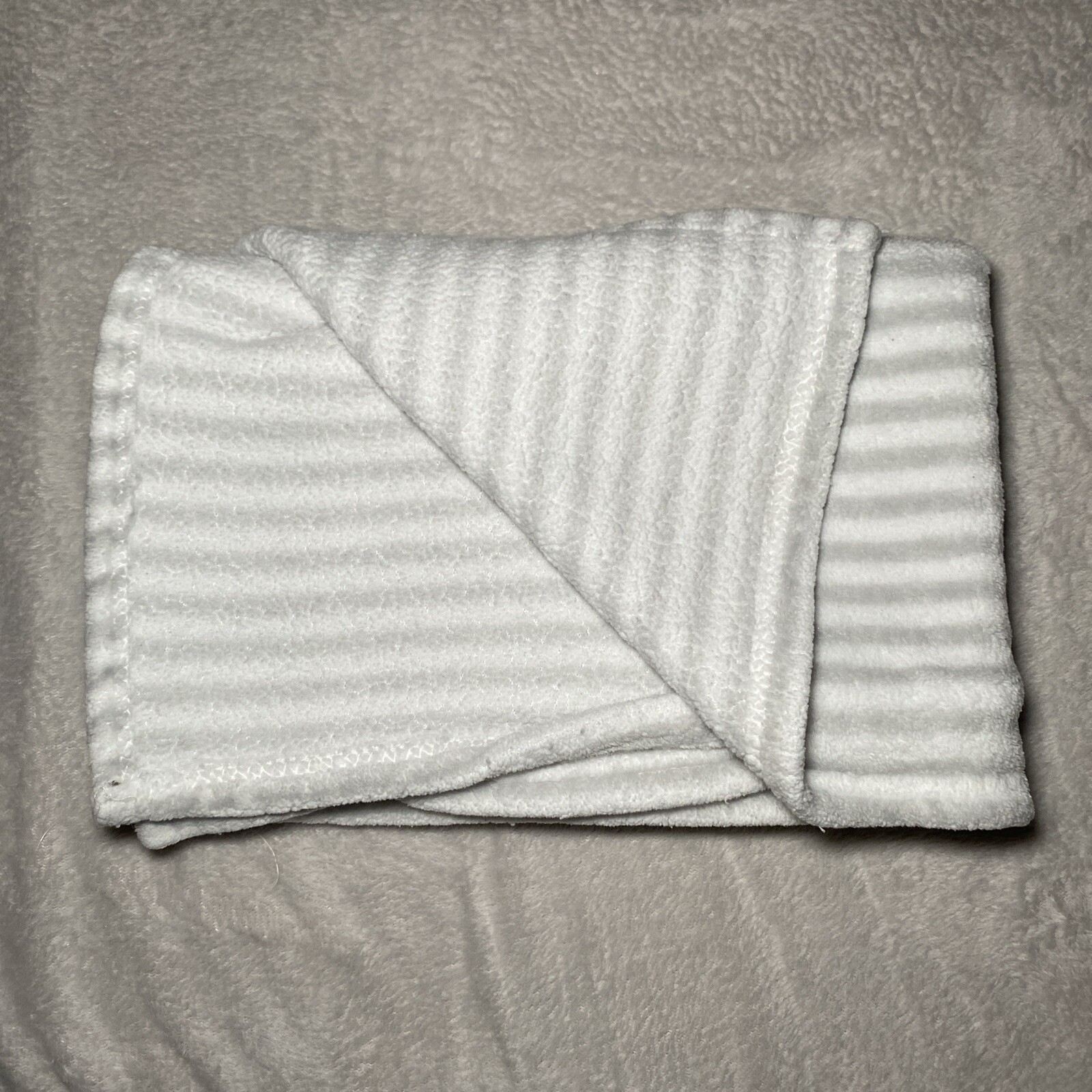 Baby Blanket Gray White Stripes Plush Soft Fleece Security Lovey 30"x40"