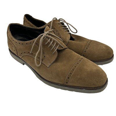 Men's Calibrate 10.5 Suede Leather Oxford Shoes Brown Lace Up Dress 10 1/2