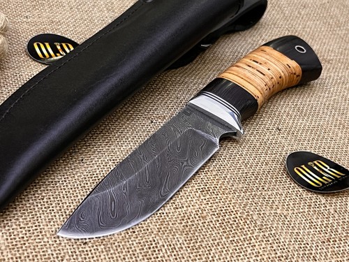 OLIR Rusia cuchillo de damasco acero damasceno acero acero cuchillo de caza HRC-63 - Imagen 13 de 16