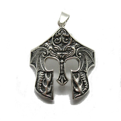 Sterling Silver Pendant Spartan Helmet Solid Punched 925 Handmade