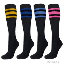 4PK TUBE SOCKS COTTON 22 INCHES OLD SCHOOL SOCKS BLACK ASSORTED STRIPED COLORS