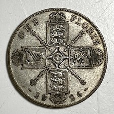 1926 One Florin England 2S Silver Coin VF Detail .500 Silver Great Britain - RB9
