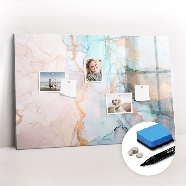 Glas Magnettafel Pinnwand Mit Marker Schwamm Magneten Abstraktes Bild 90X60 Cm-image
