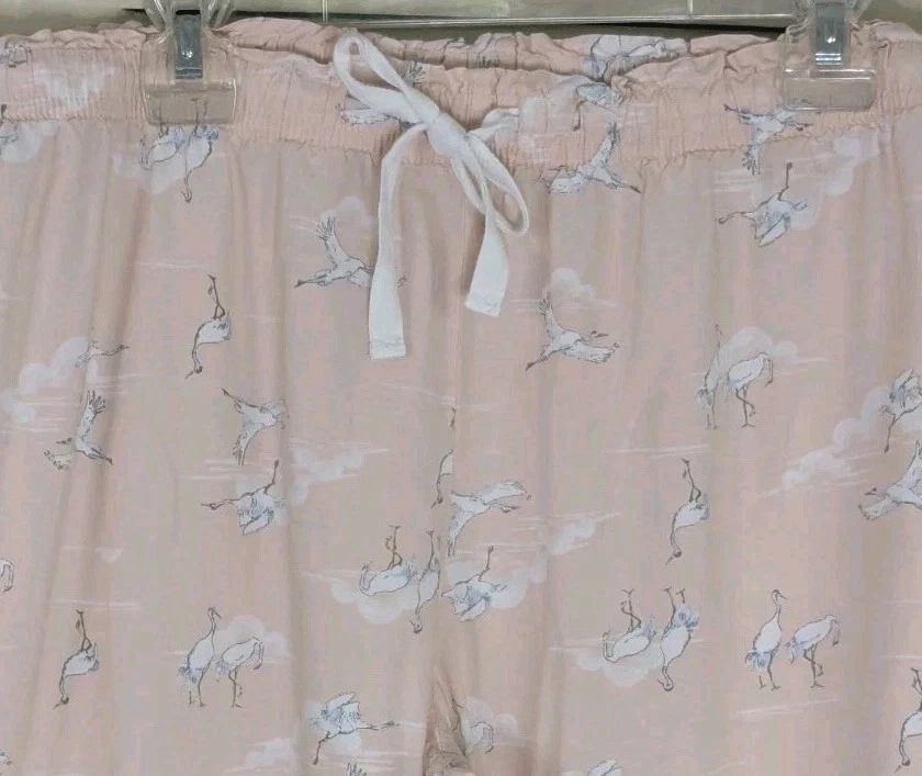 Gilligan & O'Malley 女式 XL 粉红色带苍鹭抽绳休闲裤棉质睡眠 — 第 3/4 张图片