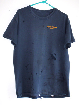 VTG Very Thrashed Distressed Worn Work Blue Thin Faded T-Shirt Size L Holey Men