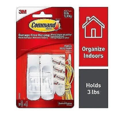 Command Medium Utility Hooks, 2-Command Hooks, 4-Command Strips,Damage-Free...