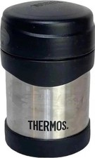 Thermos stainless metal food storage Thermax container Silver jar insulated work