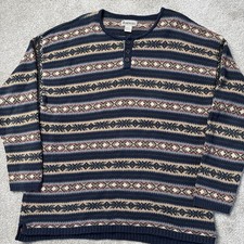 Vintage Fair Isle Striped Sweater Henley Mens Large 100 Cotton Y2K Aeropostale