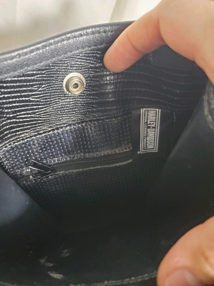Bolso de Mano Harley Davidson Vintage Cuero Negro Rectángulo con Bordado Foto 2 de 3