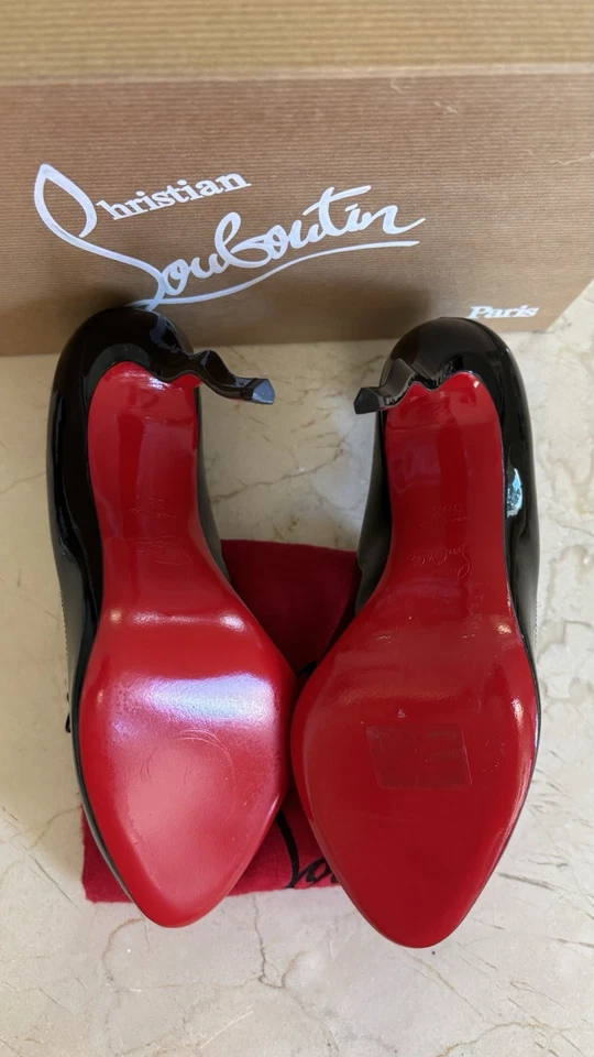 Christian Louboutin Nuevo en Caja Wawy Dolly 100 Negro Charol Tacones Ondulados Zapatos de salón 38.5 Foto 4 de 4