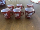 Hazel Atlas Holly And Berries red  Burgundy Cups Mug Christmas set 6 Vintage Mcm